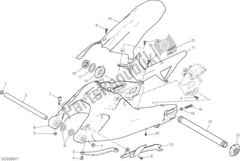 All parts for the Swing Arm of the Ducati Multistrada 950 Brasil 2019